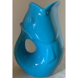 2006 GURGLEPOT Fish Ceramic Blue Pitcher 6.5 Inches Tall
